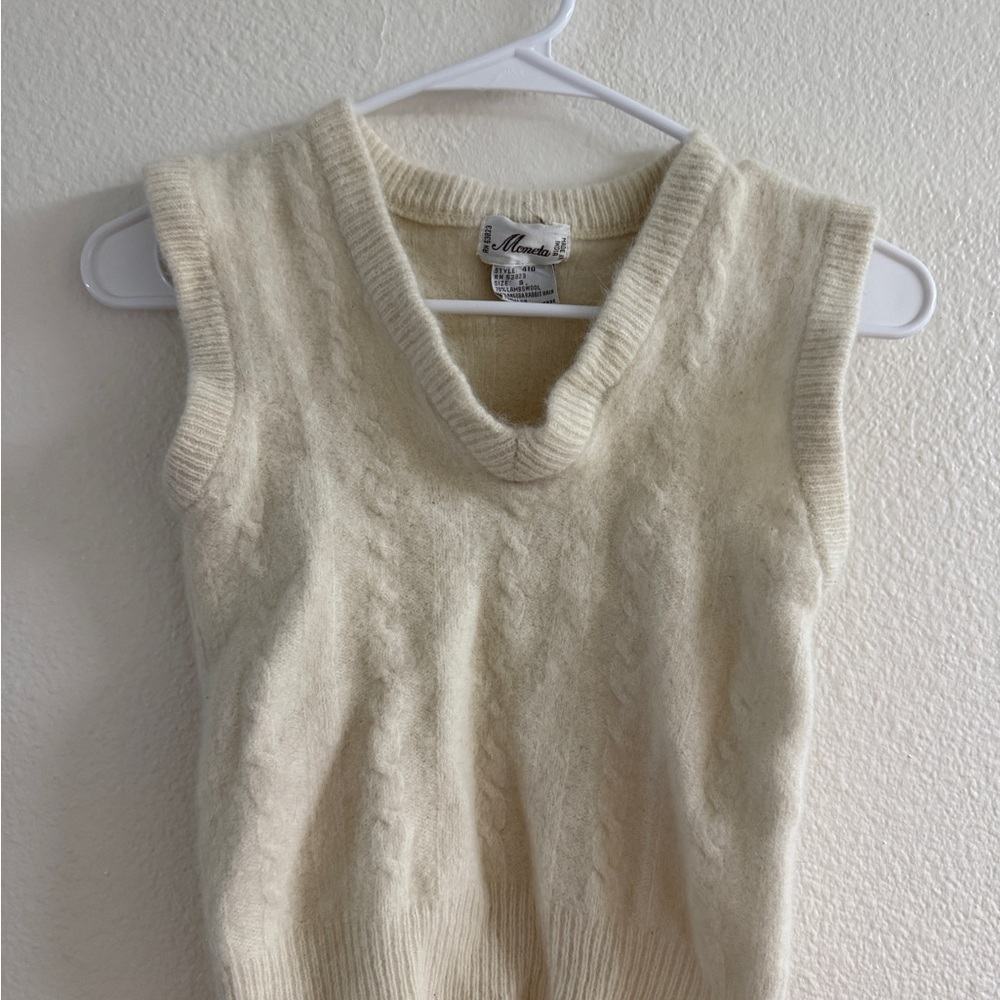 Cream Cable Knit Wool Sweater Vest